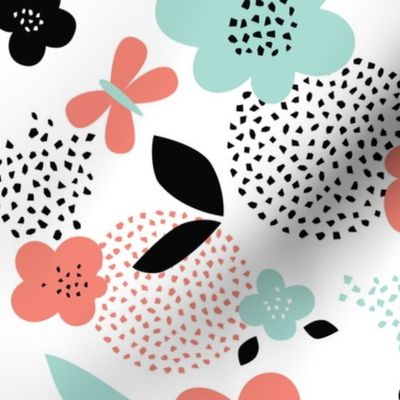 Scattered flowers // by petite_circus // black and white mint coral peach // cute baby kids nursery // 