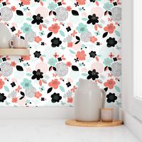 Scattered flowers // by petite_circus // black and white mint coral peach // cute baby kids nursery // 