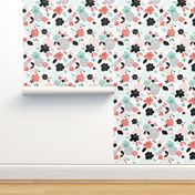 Scattered flowers // by petite_circus // black and white mint coral peach // cute baby kids nursery // 