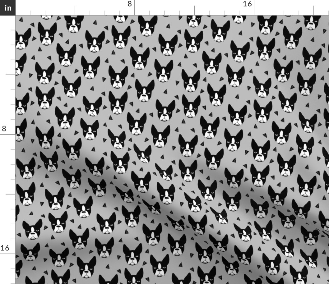 boston terrier// grey smaller version boston terriers dog breed fabric