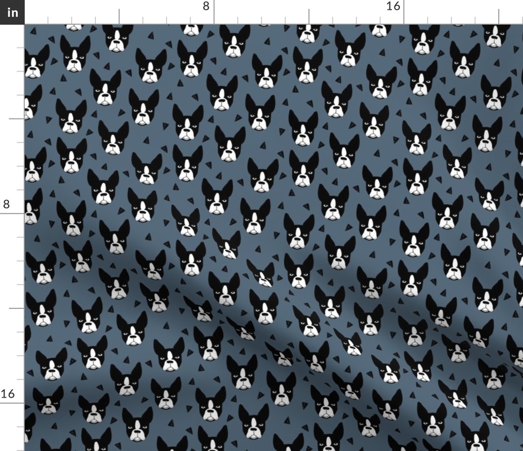 boston terrier // boston terriers dog blue grey pet pets dog breed fabric