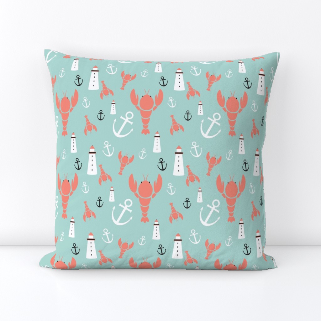 Maritime icons - in coral and mint