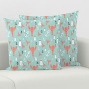 Maritime icons - in coral and mint