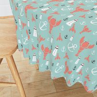 Maritime icons - in coral and mint