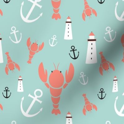 Maritime icons - in coral and mint