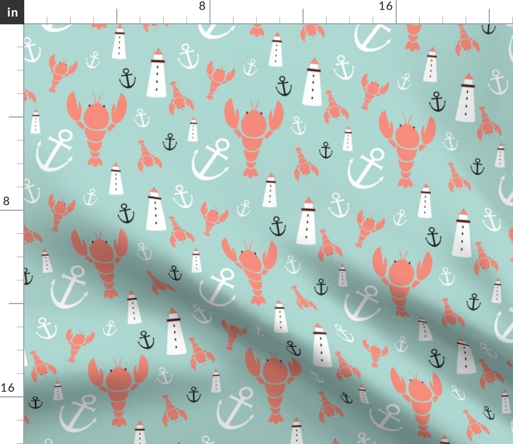 Maritime icons - in coral and mint