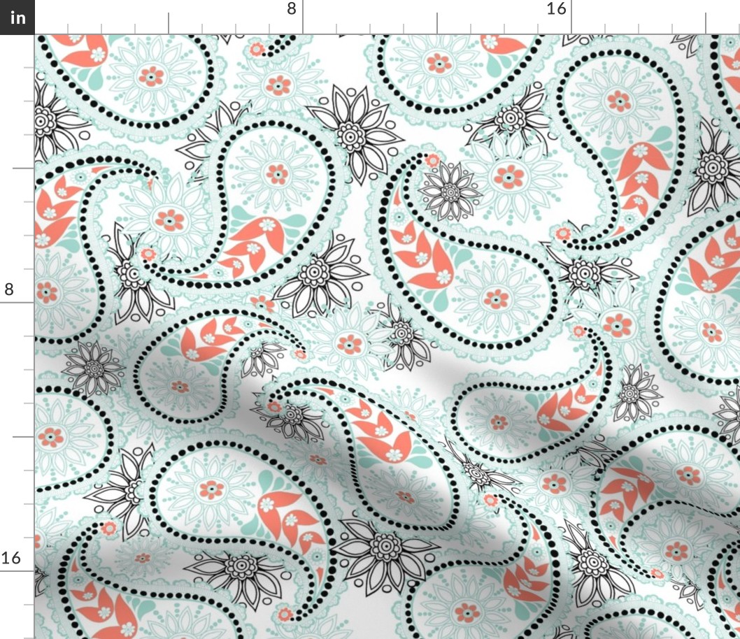 Paisley in mint and coral