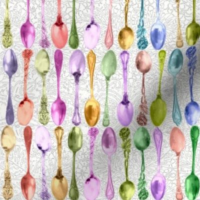 Vintage Rainbow Spoons on Silver Lace