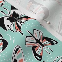 Spread Your Wings - Butterflies Retro Aqua