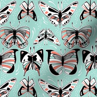 Spread Your Wings - Butterflies Retro Aqua