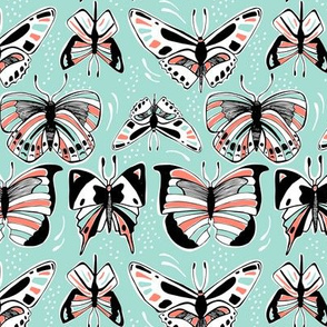 Spread Your Wings - Butterflies Retro Aqua