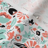 Betty - Floral Retro Pink Aqua & Black