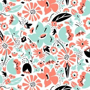 Betty - Floral Retro Pink Aqua & Black