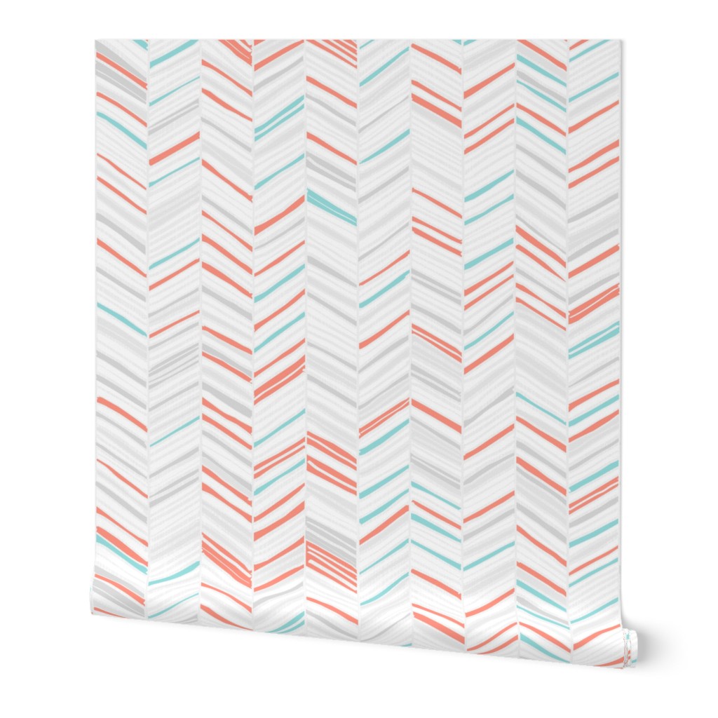 Herringbone Hues of Coral & Aqua by Friztin