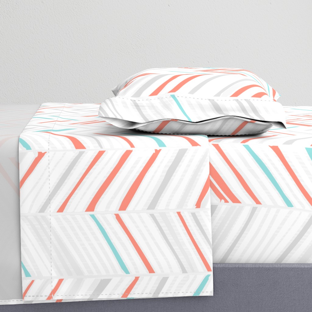 Herringbone Hues of Coral & Aqua by Friztin