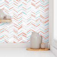 Herringbone Hues of Coral & Aqua by Friztin