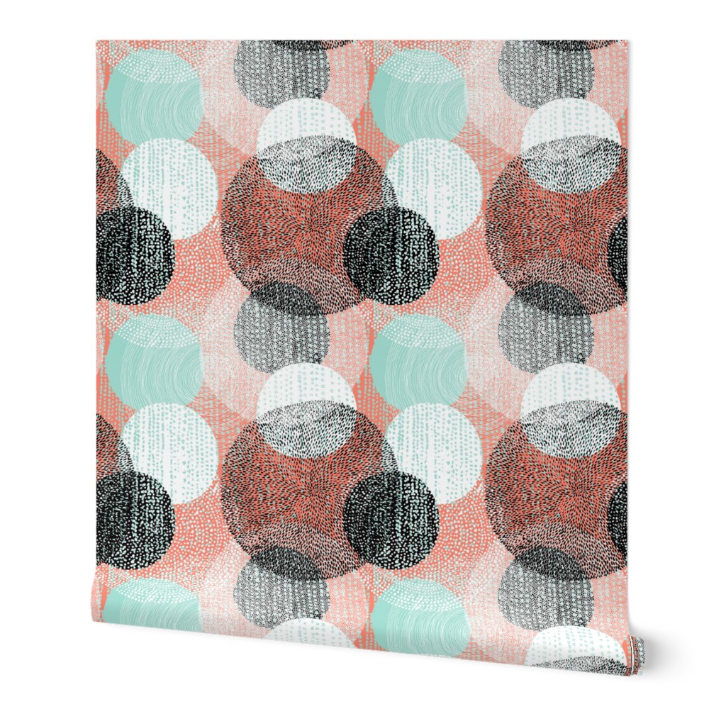 Mandalas in Mint, Coral, Black and White by Friztin