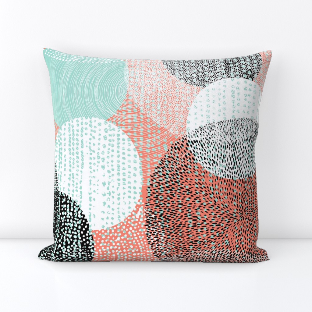 Mandalas in Mint, Coral, Black and White by Friztin