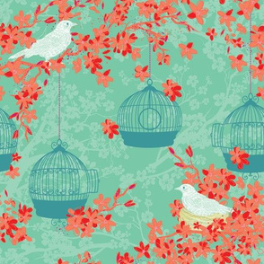 Cherry Blossoms And Nesting Birds