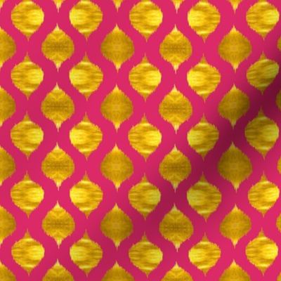 Small Scale Lela Ikat in Fuchsia and Gold Luster