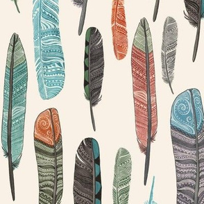 Watercolor Feathers Fabric Design 1