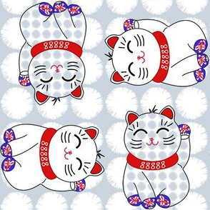 Maneki neko lucky cats, 4 directional on puffballs by Su_G_©SuSchaefer