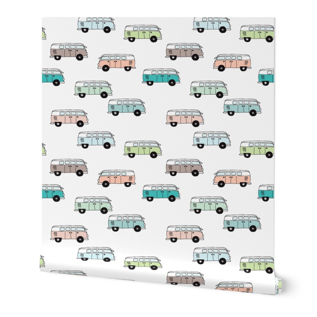 Soft pastel VWbus summer van illustration cool vintage car theme gender neutral version