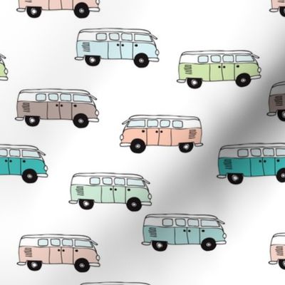 Soft pastel VWbus summer van illustration cool vintage car theme gender neutral version