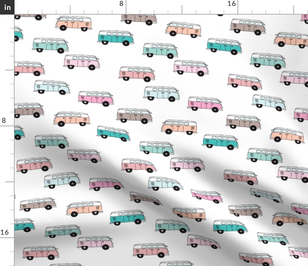 Cute vintage summer hippie van in blue coral mint and pink illustration pattern for kids girls version