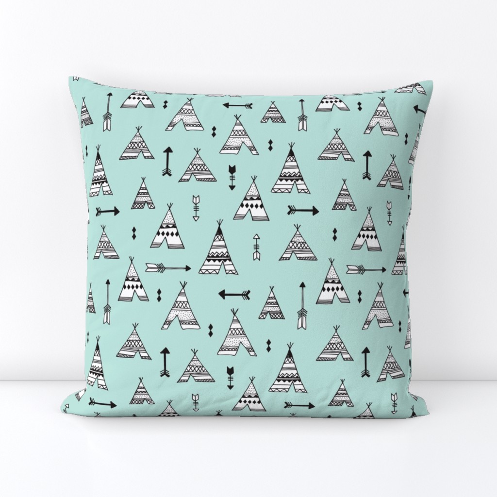 Trendy teepee and indian summer arrow illustration geometric aztec print in mint