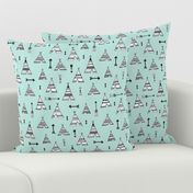 Trendy teepee and indian summer arrow illustration geometric aztec print in mint