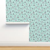 Trendy teepee and indian summer arrow illustration geometric aztec print in mint