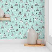 Trendy teepee and indian summer arrow illustration geometric aztec print in mint