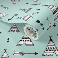 Trendy teepee and indian summer arrow illustration geometric aztec print in mint