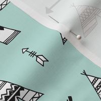 Trendy teepee and indian summer arrow illustration geometric aztec print in mint