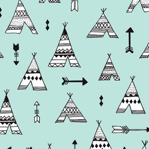 Trendy teepee and indian summer arrow illustration geometric aztec print in mint