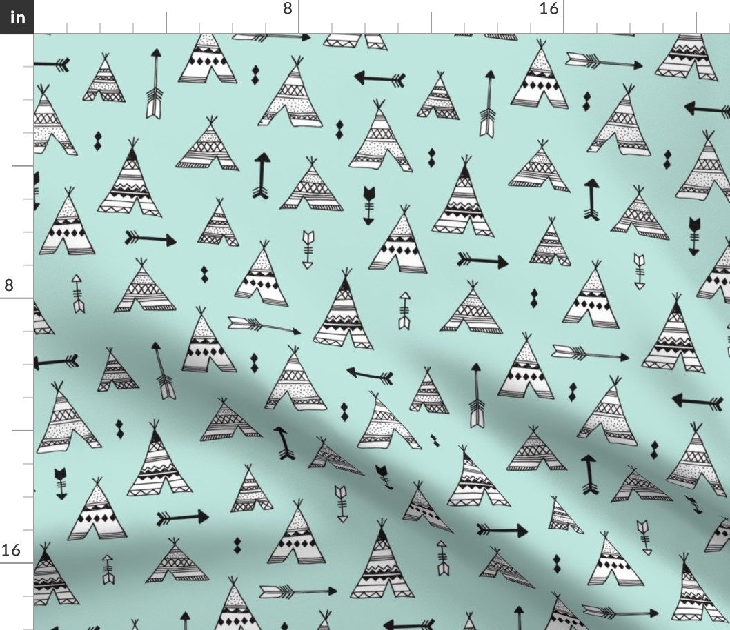 Trendy teepee and indian summer arrow illustration geometric aztec print in mint