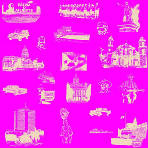 Cuban Landmark Toile Buff on Pink