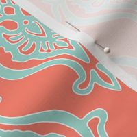 Indian Damask in Mint on Coral