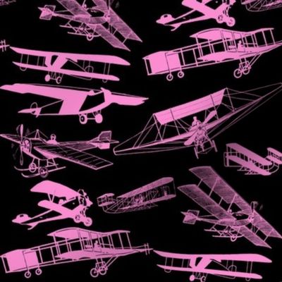 vintage plane sketches black/pink