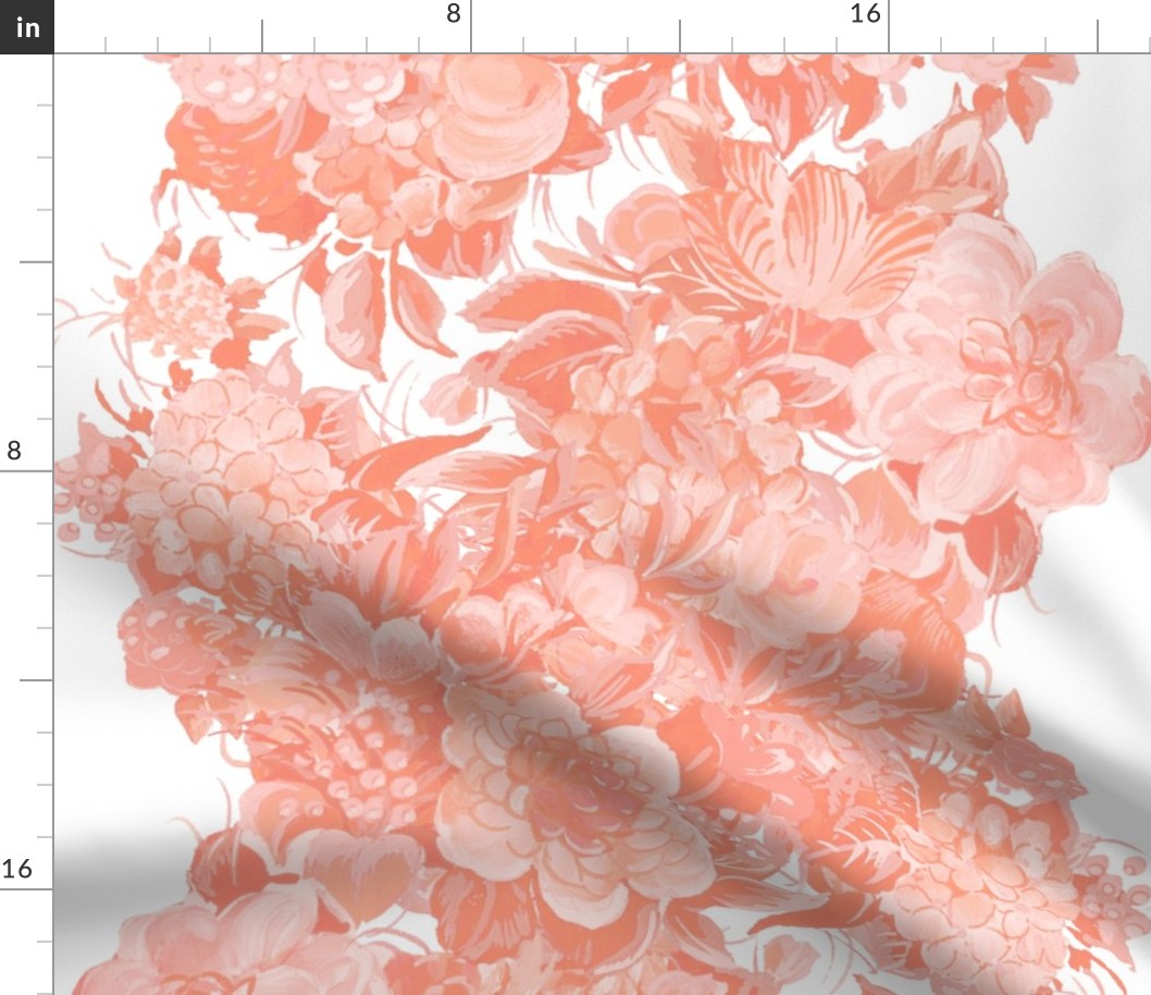 Mid Century Floral Cocktail ~ Border Print ~ Coral