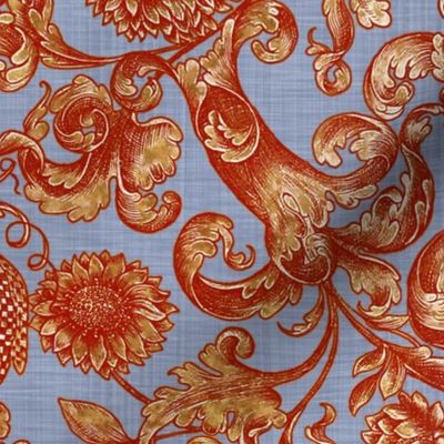 Ophelia's Posy ~ Provence ~ Turkey Red Gilt on Henriette Linen Luxe 
