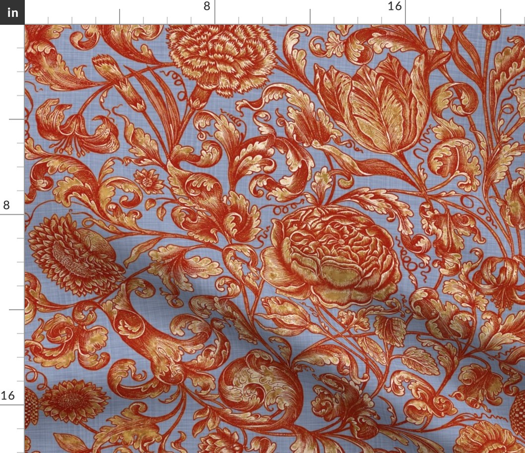 Ophelia's Posy ~ Provence ~ Turkey Red Gilt on Henriette Linen Luxe 