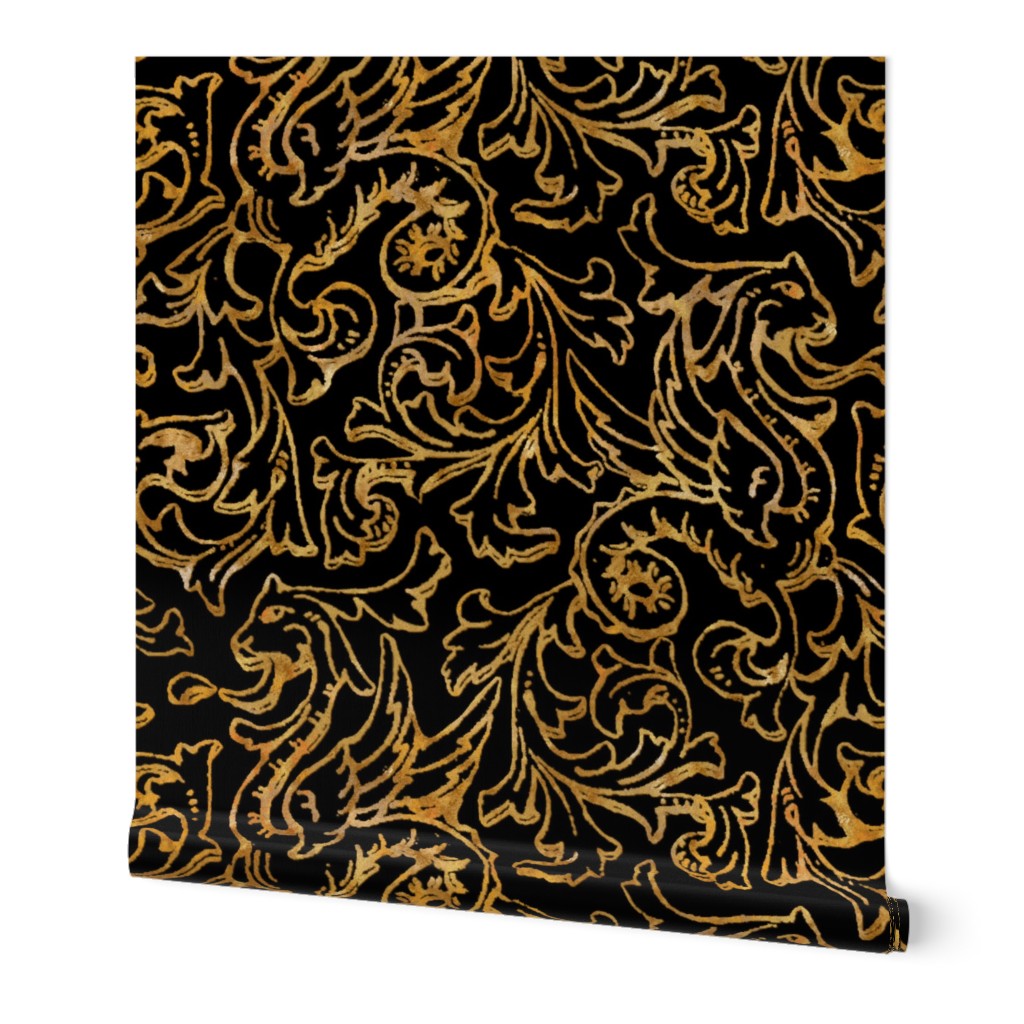 Here There Be Dragons ~ Gilt Gold on Black 