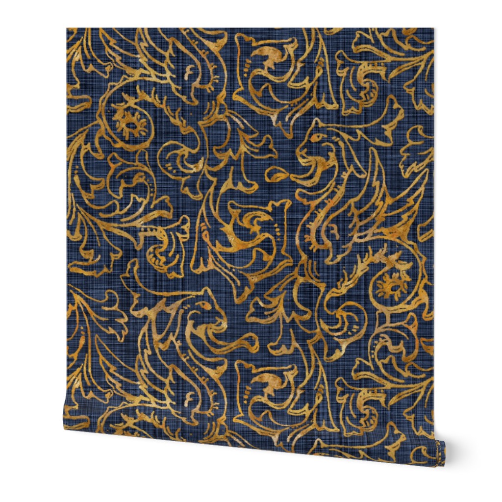 Here There Be Dragons ~ Gilt Gold on Denim Linen 