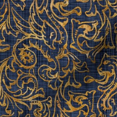 Here There Be Dragons ~ Gilt Gold on Denim Linen 