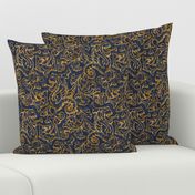 Here There Be Dragons ~ Gilt Gold on Denim Linen 