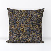 Here There Be Dragons ~ Gilt Gold on Denim Linen 