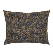 Here There Be Dragons ~ Gilt Gold on Denim Linen 