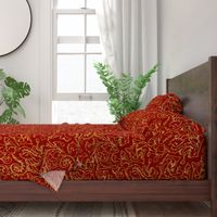 Here There Be Dragons ~ Gilt Gold on Royal Red Linen 